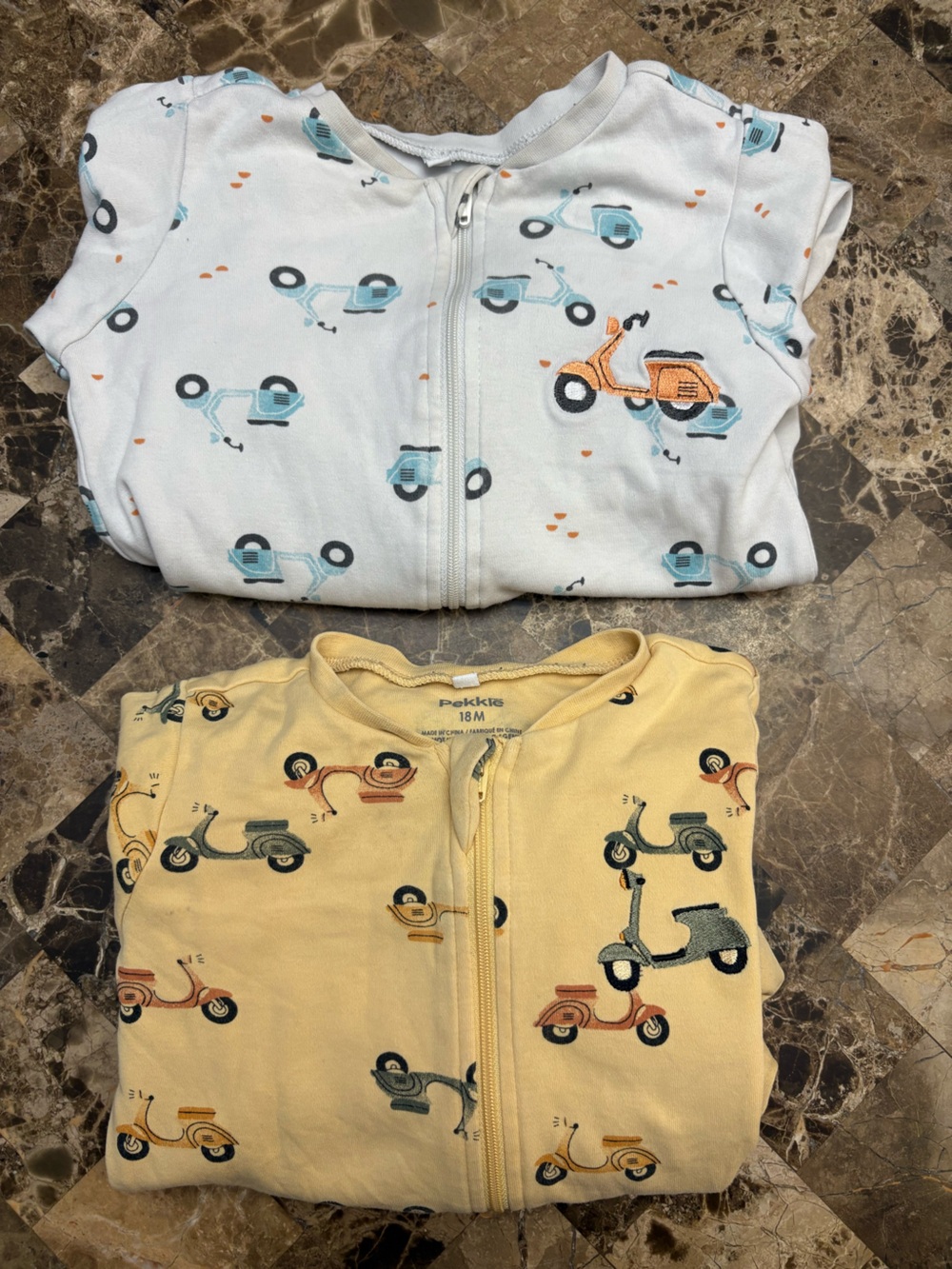 Pekkle bundles or 2x pajamas Scooter Print Zip Sleep 18-24 months
